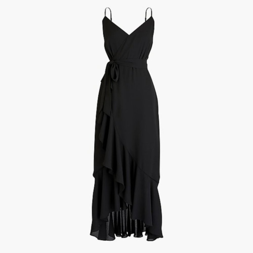 J.crew Ruffle Drapey Faux Wrap Black Dress